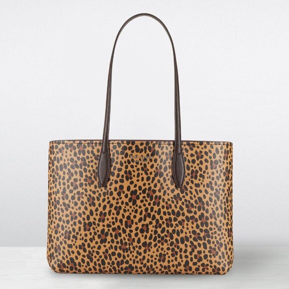 Kate Spade All Day Tote Leopard Brown Leather Shoulder Bag Purse Wristlet Set - Picture 7 of 10